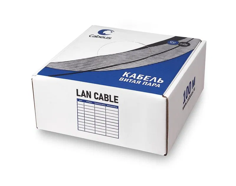 Кабель витая пара UTP (U/UTP) кат.5E 4 пары (0.48мм) 24 AWG ОЖ PVC нг(А)-LS сер. (уп.100м) Cabeus 9995c-5