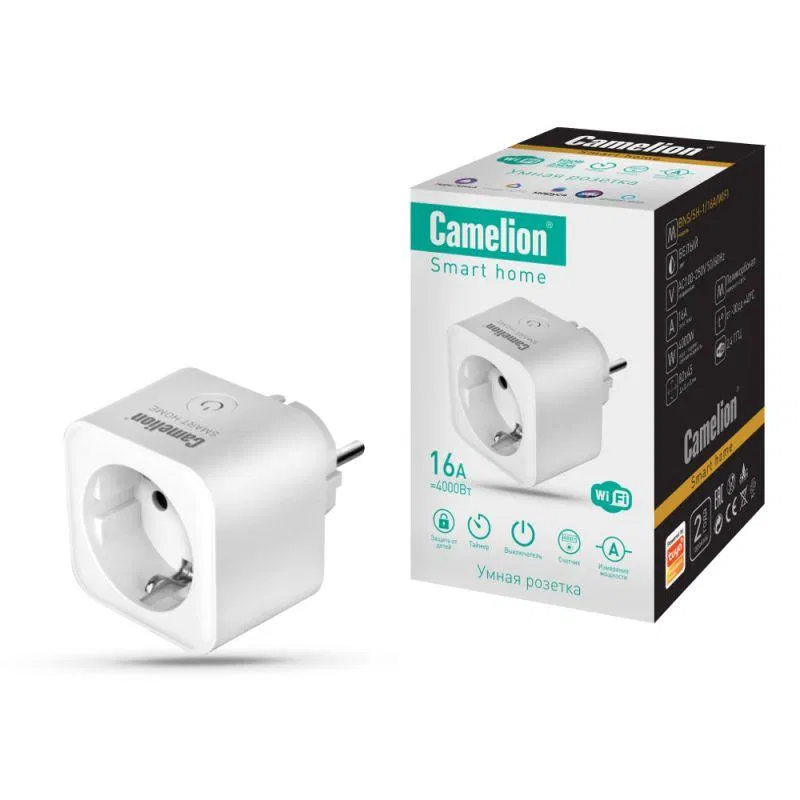 Розетка умная Smart Home BNS/SH-1/16A/WIFI одинарная 16А 3680В WiFi+счетчик+контроль Camelion 14503
