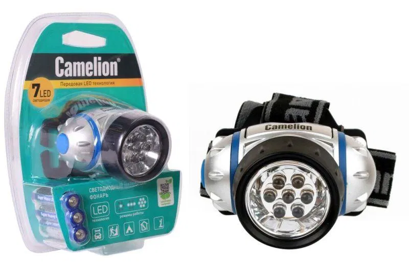 Фонарь налобный LED5310-7F3 7LED 3 режима 3хR03 (в компл.) металлик Camelion 7534