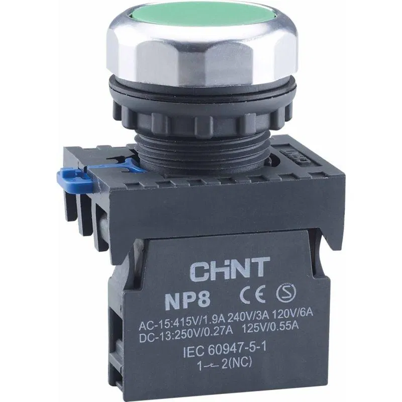 Кнопка управления NP8-02BND/3 подсвет. самовозв. AC110-230В(LED) 2НЗ IP65 (R) зел. CHINT 667586