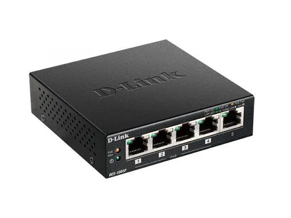 Коммутатор неуправляемый DES-1005P/B1A с 5 портами 10/100Base-TX энергосбережение и поддержка QoS D-Link 1615182