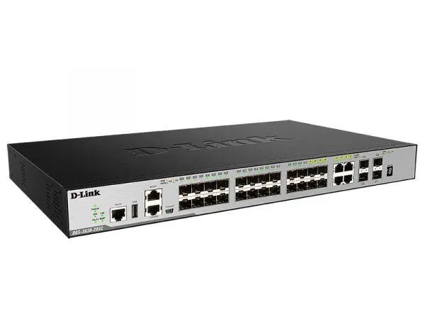 Коммутатор управляемый стекируемый L3 DGS-3630-28SC/A2ASI с 20 портами 1000Base-X SFP 4 комбо-портами 10/100/1000Base-T/SFP 4 портами 10GBase-X SFP+ D-Link 1704353