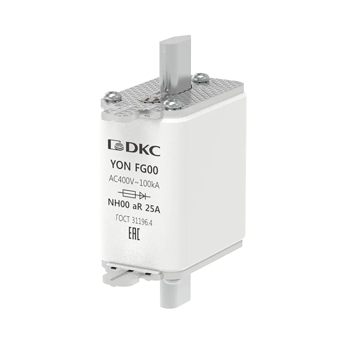 Предохранитель YON ножевого типа FG00 25А 400V характеристика aR 1FG00-0025-400V-AR DKC