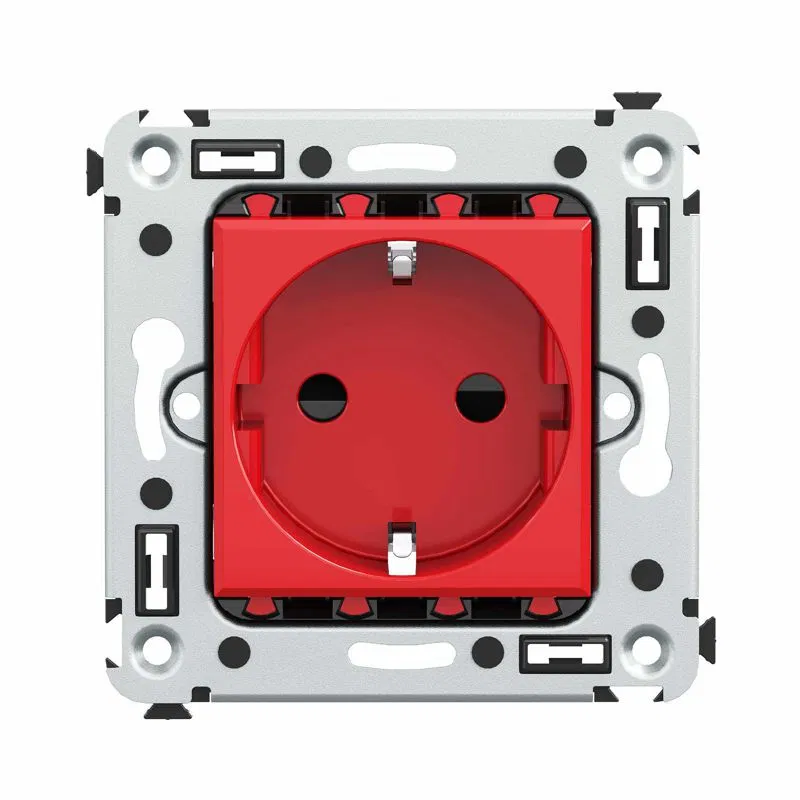 Розетка 1-м СП 2мод. Avanti "Красный квадрат" 16А IP20 2P+E защ. шторки красн. DKC 4401003