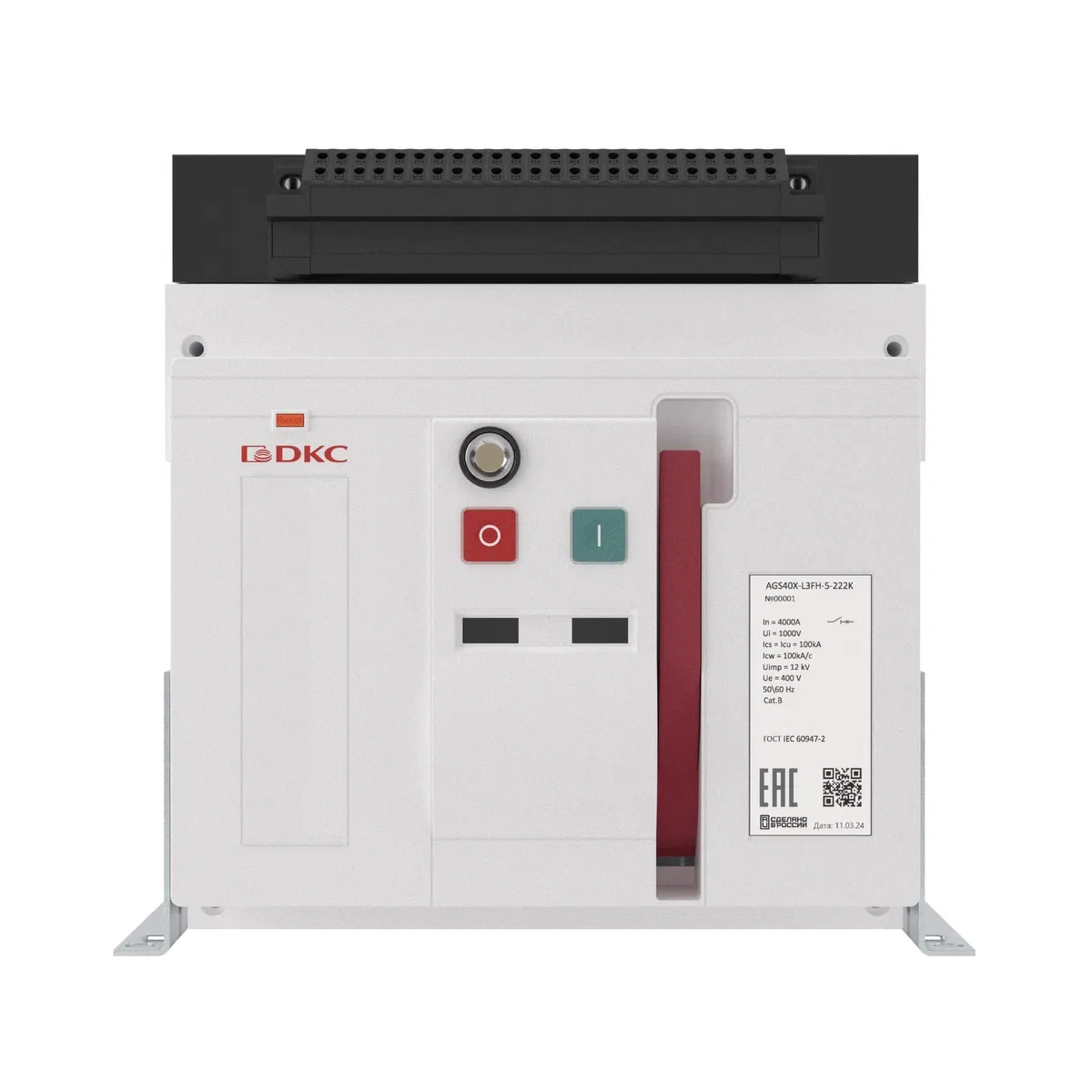 Выключатель нагрузки YON AGS32X-L3FH-0-222K, 100 кА, типоразмер L, фиксированый, управление 220 В AC, горизонтальное подключение DKC