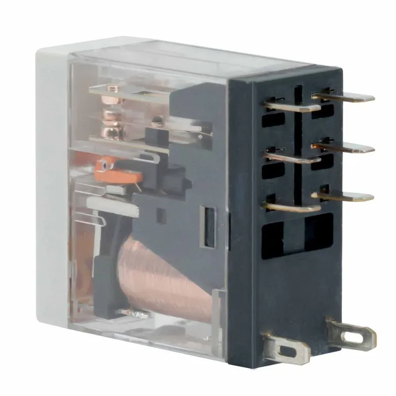 Реле миниатюрное промышленное, 2CO, ком. ток 8А, AgSnO2, напряжение 230V AC, опция: тест-кнопка+светодиод IR-230AC-2CO-D DKC