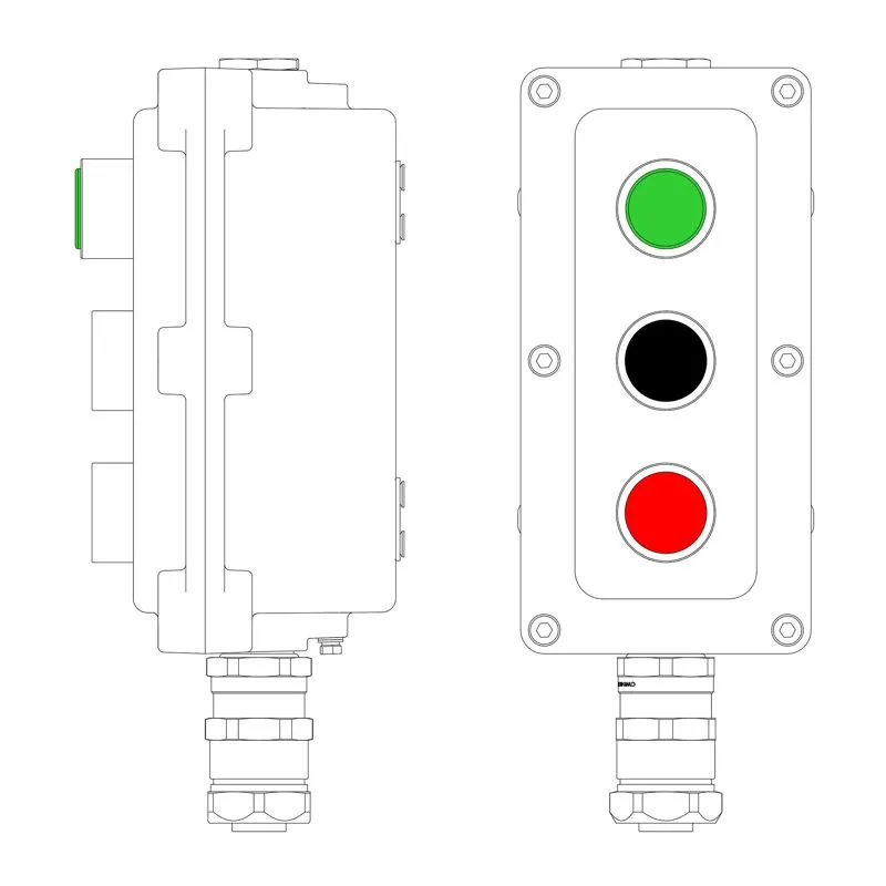 Взрывонепроницаемый пост управления из алюминия LCSD-03-B-MB-L1G(220)x1-P1B(11)x1-P1R(11)x1-PBMB-ANP15BMB / 1Ex d IIB T5 Gb / Ex tbIIIC T95°С Db IP66 LCSD21000121 DKC