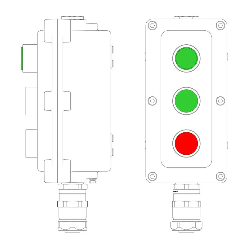 Пост управления взрывонепроницаемый из алюм. LCSD-03-B-MC-L1G(220)x1-P1G(11)x1-P1R(11)x1-PCMB-KAEPM3MHK-20 DKC LCSD21000126