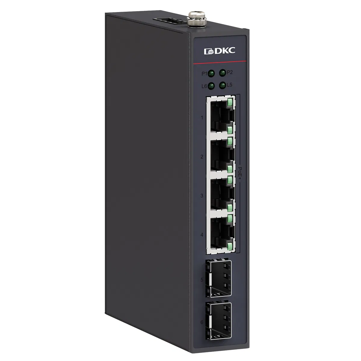 Промышленный неуправляемый коммутатор с POE/POE+, 2×10/100/1000Base SFPслота, 4×10/100/1000Base-T(X) портов RJ45 (8×POE), 48-57 DC,резервированием N1000-2GX4GP-P4 DKC
