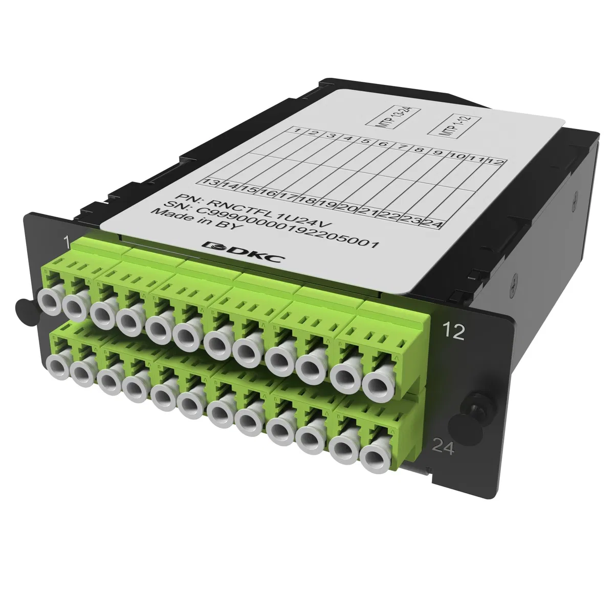 Претерминированная кассета 24ОВ 50/125 OM5, 2xMTP(12)f/12xLC двухволоконный (Duplex), 1 HU RNCTFL1U24V DKC