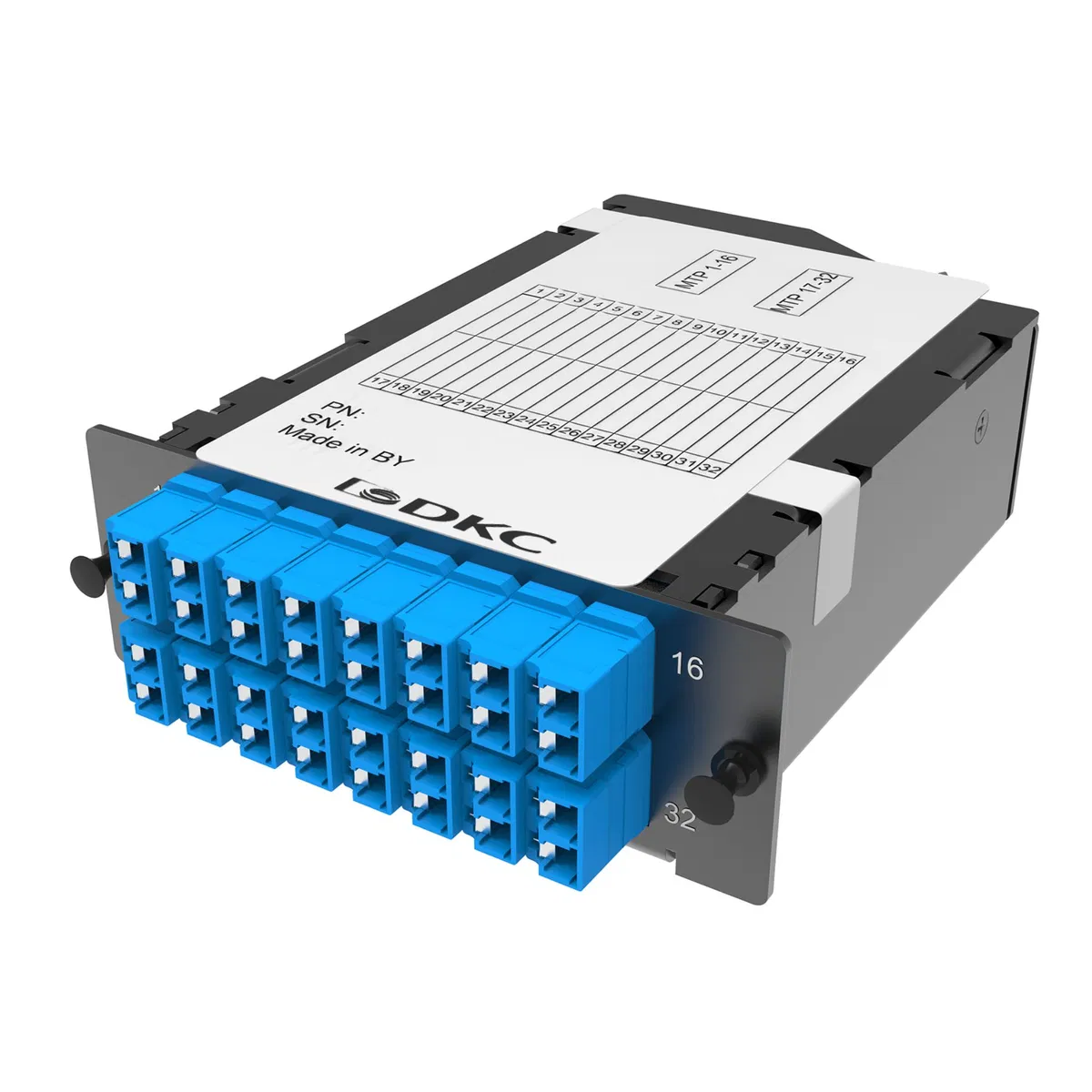 Претерминированная кассета 32 ОВ, OS2, 2xMTP(16)f/16xLC-UPC двухволоконный (Duplex), (синтегрированными шторками), 1 HU RNCTFL1U32ST DKC