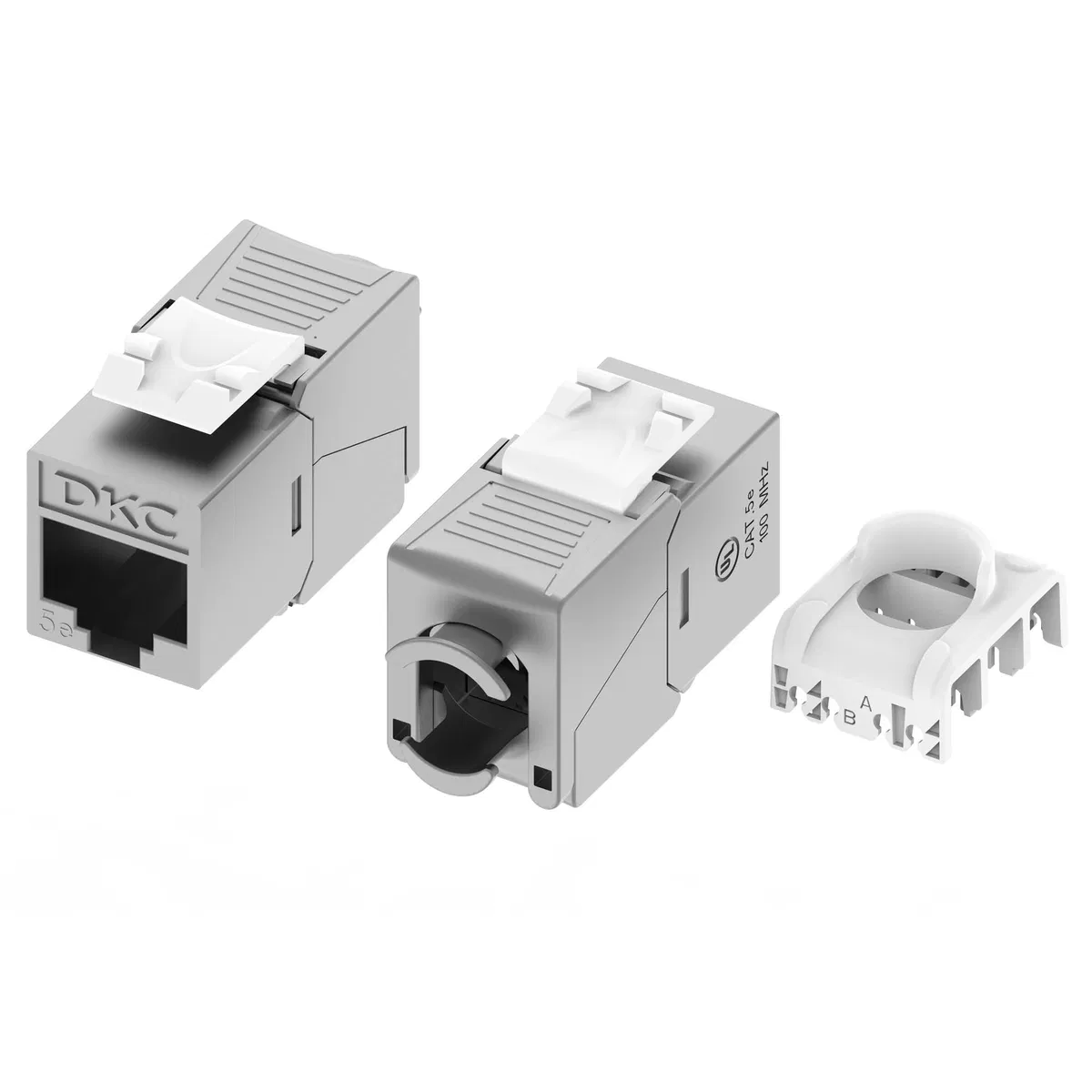 Модуль Кейстоун (Keystone) RJ45 CAT5E экранированный, 180 градусов, безынструментальный монтаж (Toolless), серебристый (применим с инструментом RT) RNK5EF180TL-KJ36 DKC