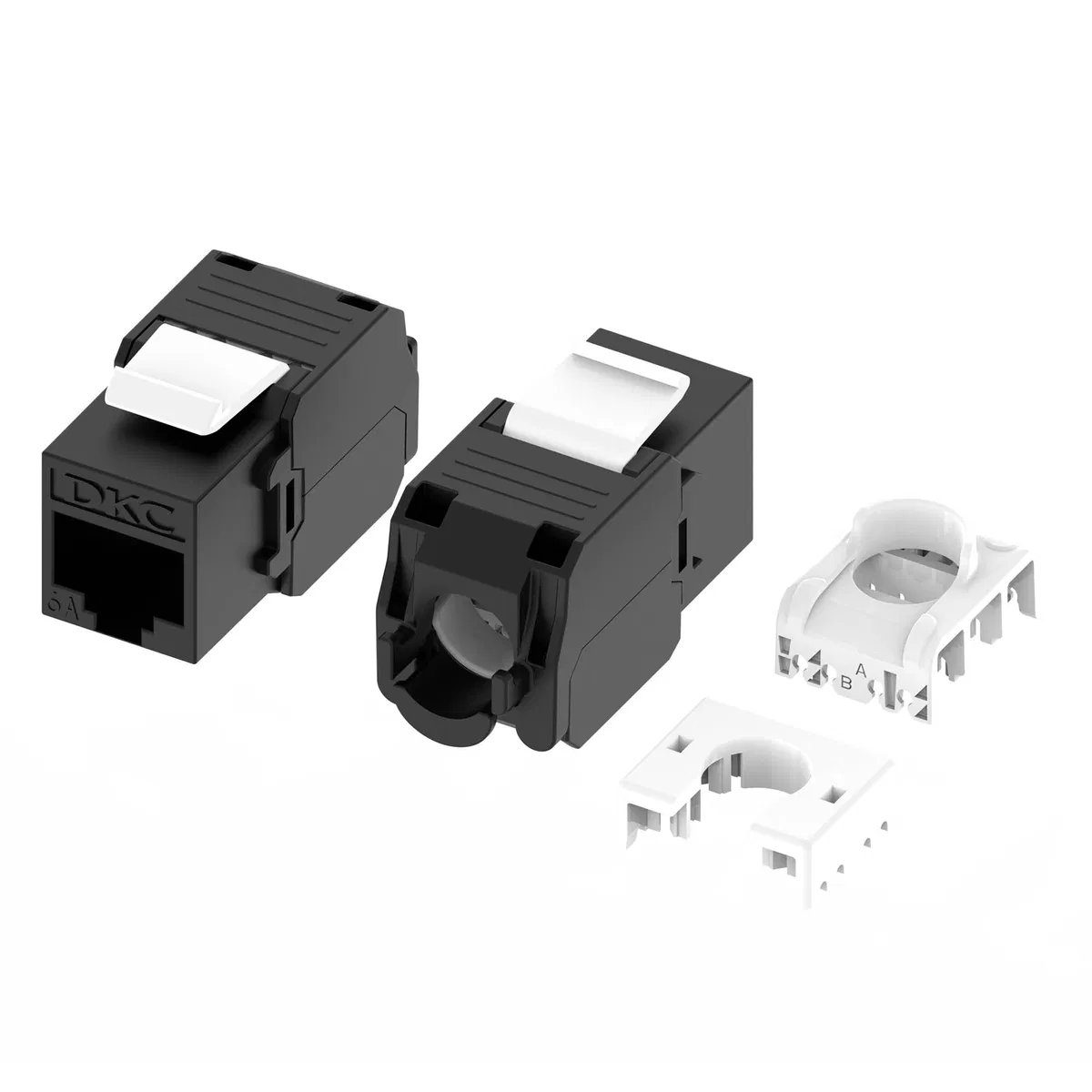 Модуль Кейстоун (Keystone) RJ45 CAT6A неэкранированный, 180 градусов, безынструментальный монтаж (Toolless), чёрный (применим с инструментом RT) RNK6AU180BK-KJ28 DKC