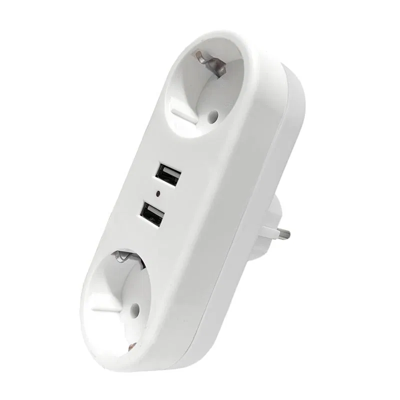 Разветвитель 2-м плоский с заземл.16А 2USB А+А 2.4А 3500Вт бел. DOMTOK 2732