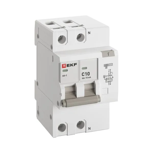 Выключатель автоматический дифференциального тока C 10А 10мА тип AC 6кА АД-2 (электрон.) PROxima EKF DA2-6-10-10-pro