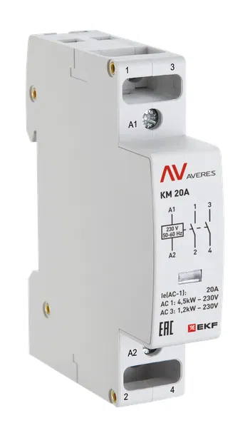 Контактор модульный КМ 20А 1NC+1NO 24В AC (1 мод.) AVERES EKF km-av-1-20-11-24V