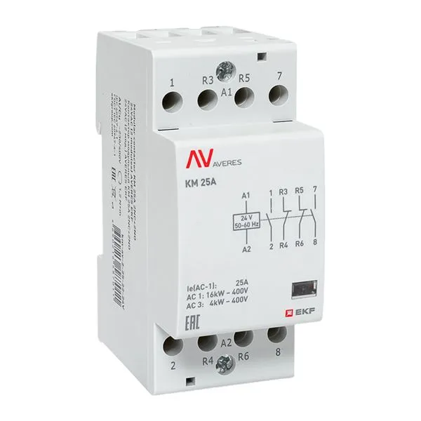 Контактор модульный КМ 25А 2NO+2NC 24В АС (2 мод.) AVERES EKF km-av-2-25-22-24V