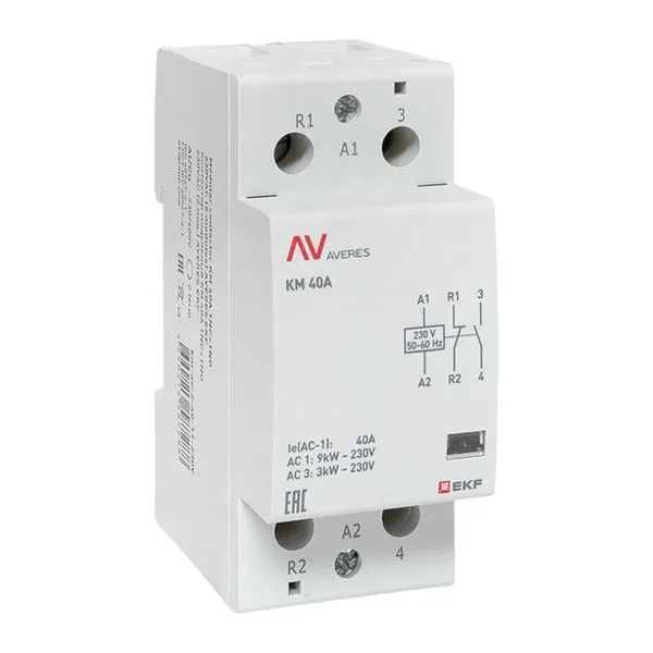 Контактор модульный КМ 40А 1NO+1NC 230В АС (2 мод.) AVERES EKF km-av-2-40-11-230V