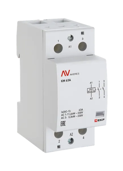 Контактор модульный КМ 63А 1NO+1NC 110В АС (2 мод.) AVERES EKF km-av-2-63-11-110V