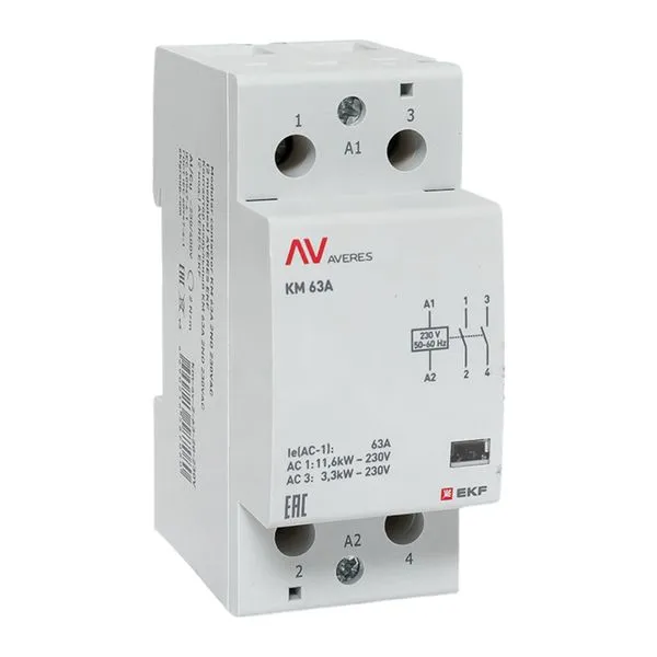 Контактор модульный КМ 63А 2NO 230В АС (2 мод.) AVERES EKF km-av-2-63-20-230V