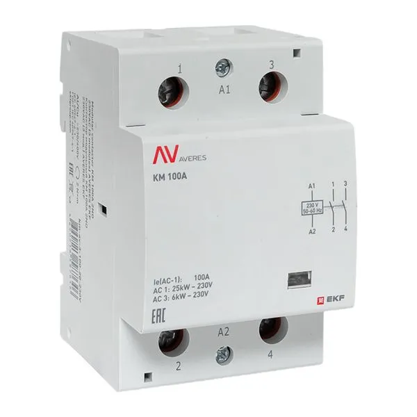 Контактор модульный КМ 100А 2NO 230В АС (3 мод.) AVERES EKF km-av-3-100-20-230V