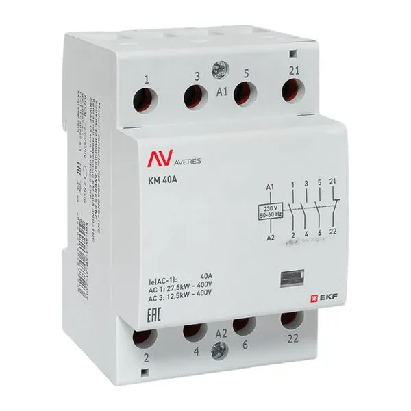 Контактор модульный КМ 40А 3NO+1NC 230В АС (3 мод.) AVERES EKF km-av-3-40-31-230V