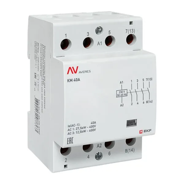 Контактор модульный КМ 40А 4NO 230В АС (3 мод.) AVERES EKF km-av-3-40-40-230V