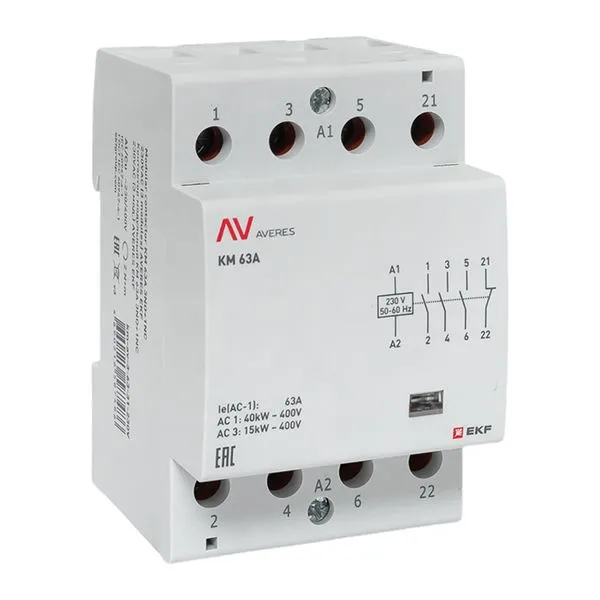 Контактор модульный КМ 63А 3NO+1NC 230В АС (3 мод.) AVERES EKF km-av-3-63-31-230V
