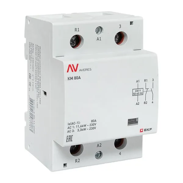 Контактор модульный КМ 80А 1NO+1NC 230В АС (3 мод.) AVERES EKF km-av-3-80-11-230V