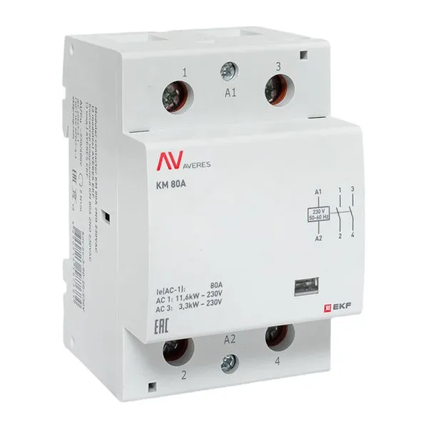 Контактор модульный КМ 80А 2NO 230В АС (3 мод.) AVERES EKF km-av-3-80-20-230V