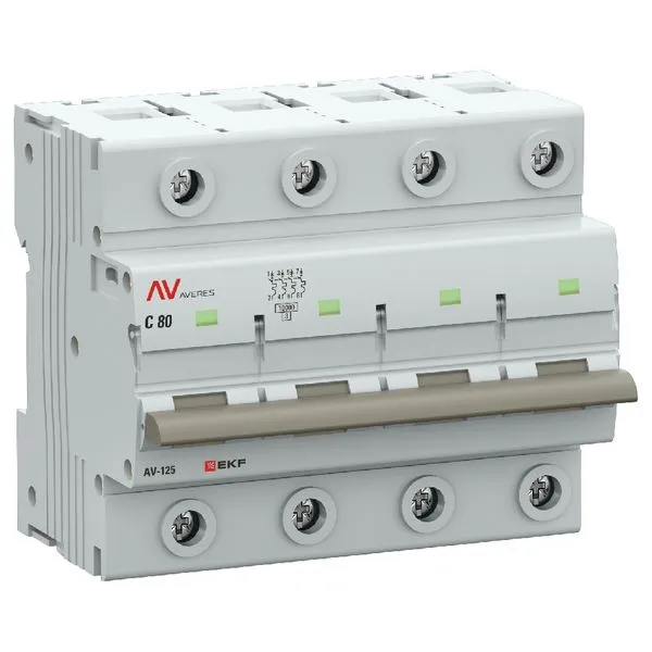 Выключатель автоматический AV-125 4P 80A (C) 10kA EKF AVERES mcb125-4-80C-av