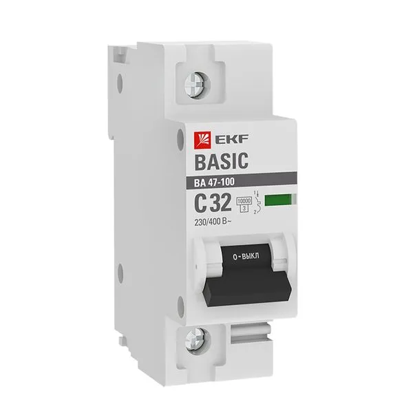 Автоматический выключатель 1P 32А (C) 10kA ВА 47-100 EKF Basic mcb47100-1-32C-bas