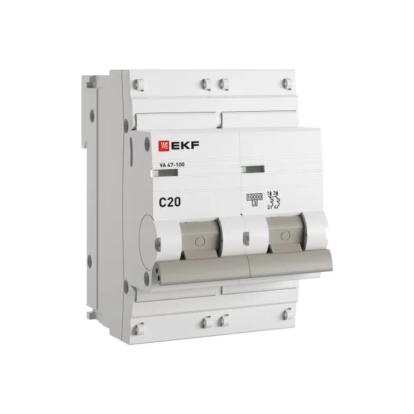 Автоматический выключатель 2P 20А (C) 10kA ВА 47-100 EKF PROxima mcb47100-2-20C-pro