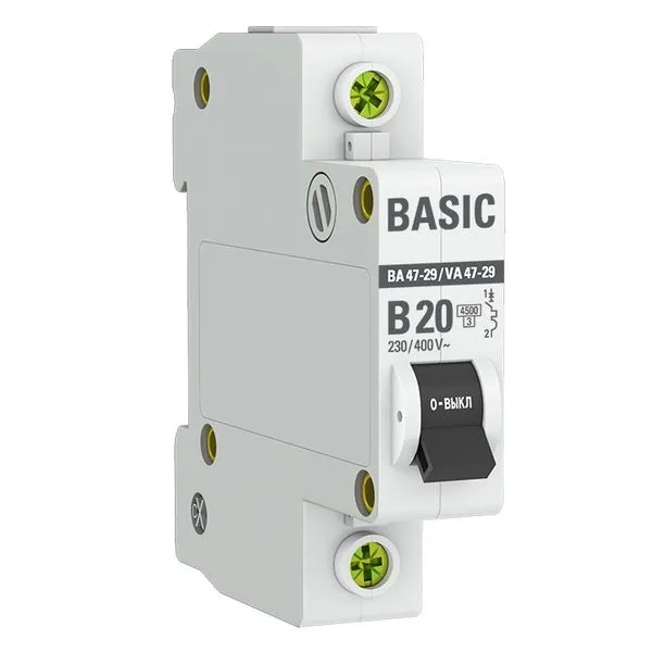Автоматический выключатель ВА 47-29 1P 20А (B) 4,5кА BASIC mcb4729-1-20-B EKF