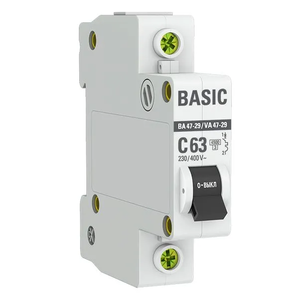 Автоматический выключатель ВА 47-29 1P 63А (C) 4,5кА BASIC mcb4729-1-63C EKF