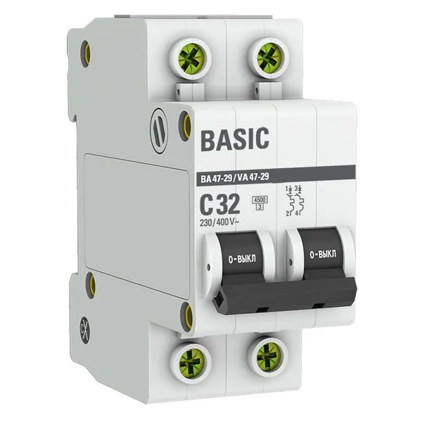 Автоматический выключатель ВА 47-29 2P 32А (C) 4,5кА BASIC mcb4729-2-32C EKF