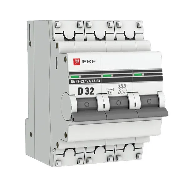 Автоматический выключатель ВА 47-63 3P 32А (D) 4,5kA EKF PROXIMA mcb4763-3-32D-pro
