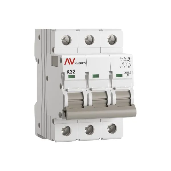 Выключатель автоматический AV-6 3P 32A (K) 6kA EKF AVERES mcb6-3-32K-av