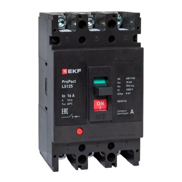 Выключатель автоматический в литом корпусе ProPact LS125 16А 3P 18кА EKF mccb-125-18-3-16-ls