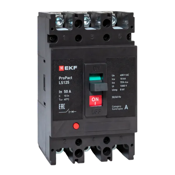Выключатель автоматический в литом корпусе ProPact LS125 50А 3P 18кА EKF mccb-125-18-3-50-ls