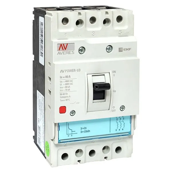 Выключатель автоматический в литом корпусе AV-POWER-1/3 80А 80кА TR EKF mccb-13-80H-TR-av