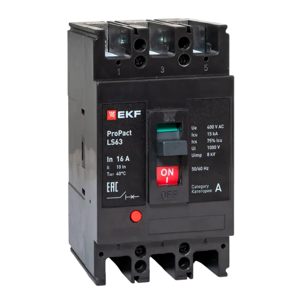 Выключатель автоматический в литом корпусе ProPact LS63 16А 3P 15кА EKF mccb-63-15-3-16-ls