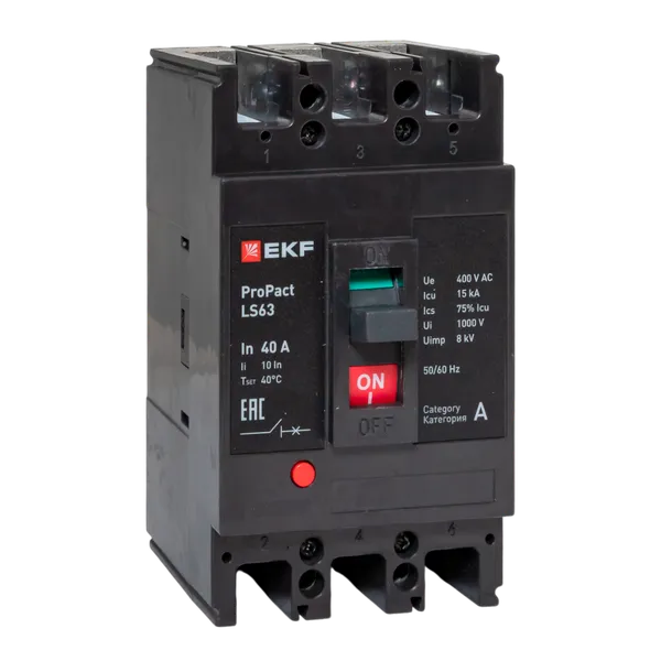 Выключатель автоматический в литом корпусе ProPact LS63 40А 3P 15кА EKF mccb-63-15-3-40-ls