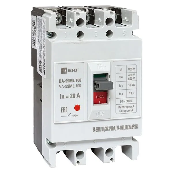 Автоматический выключатель ВА-99МL 100/20А 3P 18кА EKF Basic mccb99-100-20mi