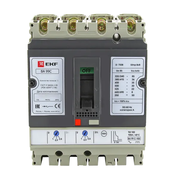 Выключатель автоматический 4п (3P+N) 100/20А 36кА ВА-99C Compact NS PROxima EKF mccb99C-100-20+N