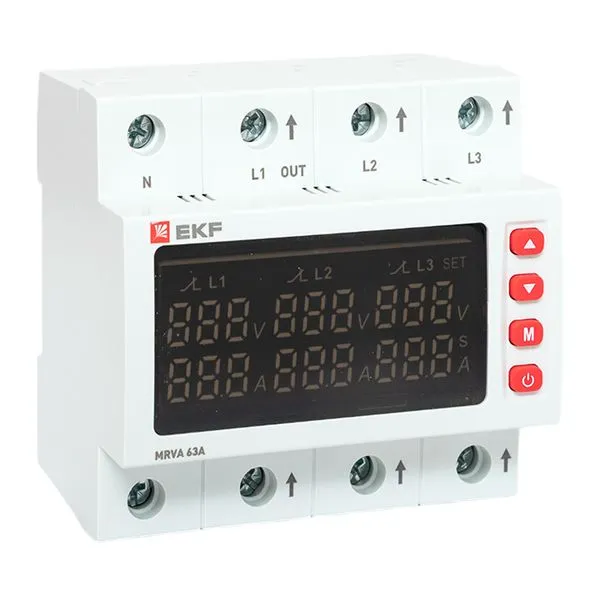 Реле напряжения и тока 3ф MRVA 63А с дисплеем EKF MRVA-3-63A-v2