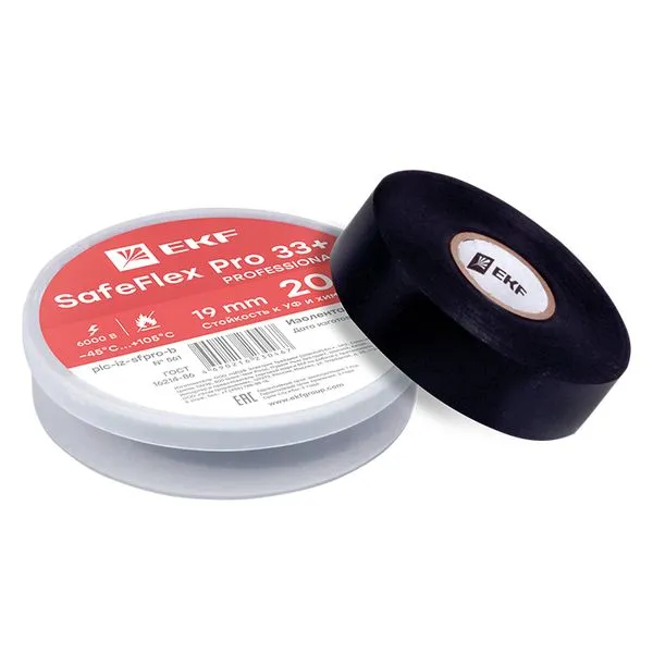 Изолента ПВХ 19мм 20м серии SafeFlex Pro 33+ plc-iz-sfpro-b EKF