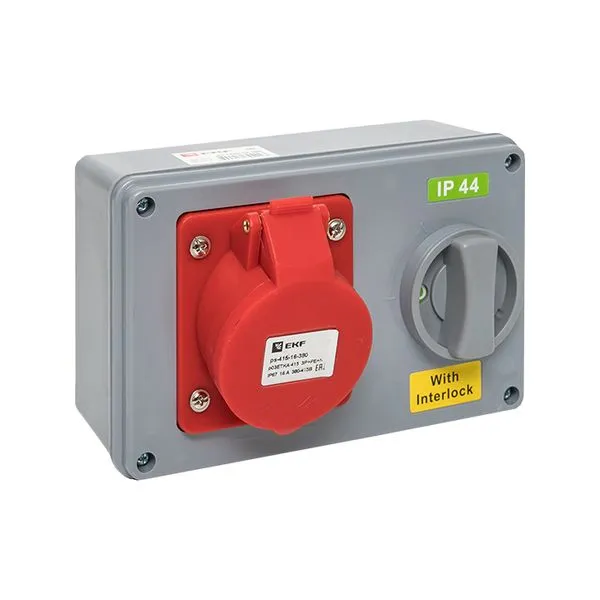 Розетка с блокировкой и выключателем 1415 3Р+РЕ+N 16А 380В IP44 EKF ps-1415-16-380