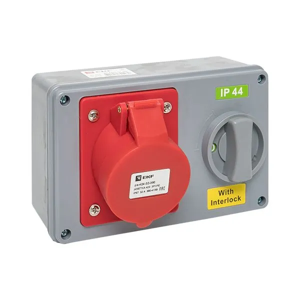 Розетка с блокировкой и выключателем 1424 3Р+РЕ 32А 380В IP44 EKF ps-1424-32-380