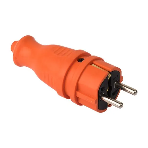 Вилка оранжевая каучуковая прямая 230В 2P+PE 16A IP44 EKF PRO RPS-011-16-230-44-ro